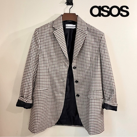 NWOT ASOS Long Line Checked Boy Blazer - Picture 1 of 15
